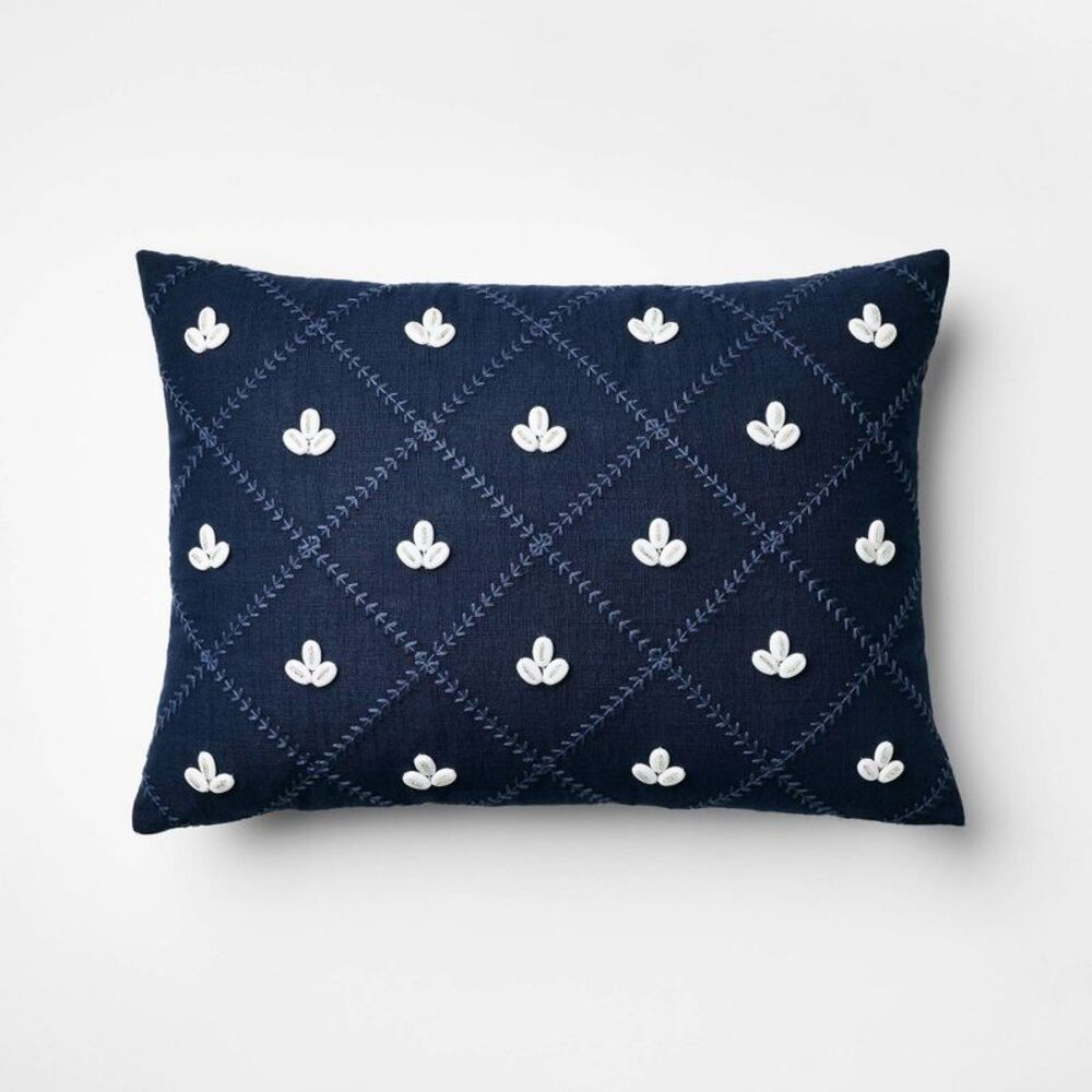 Embellished Shell Navy Lumbar Pillow - Threshold d Navy